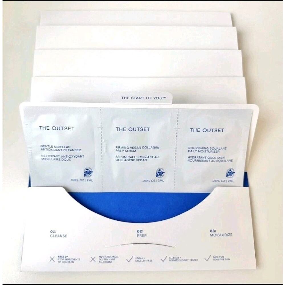 The Outset Daily Essentials Regimen 3pc Sampler LOT OF 5, .06oz x15, 0.9oz TOTAL